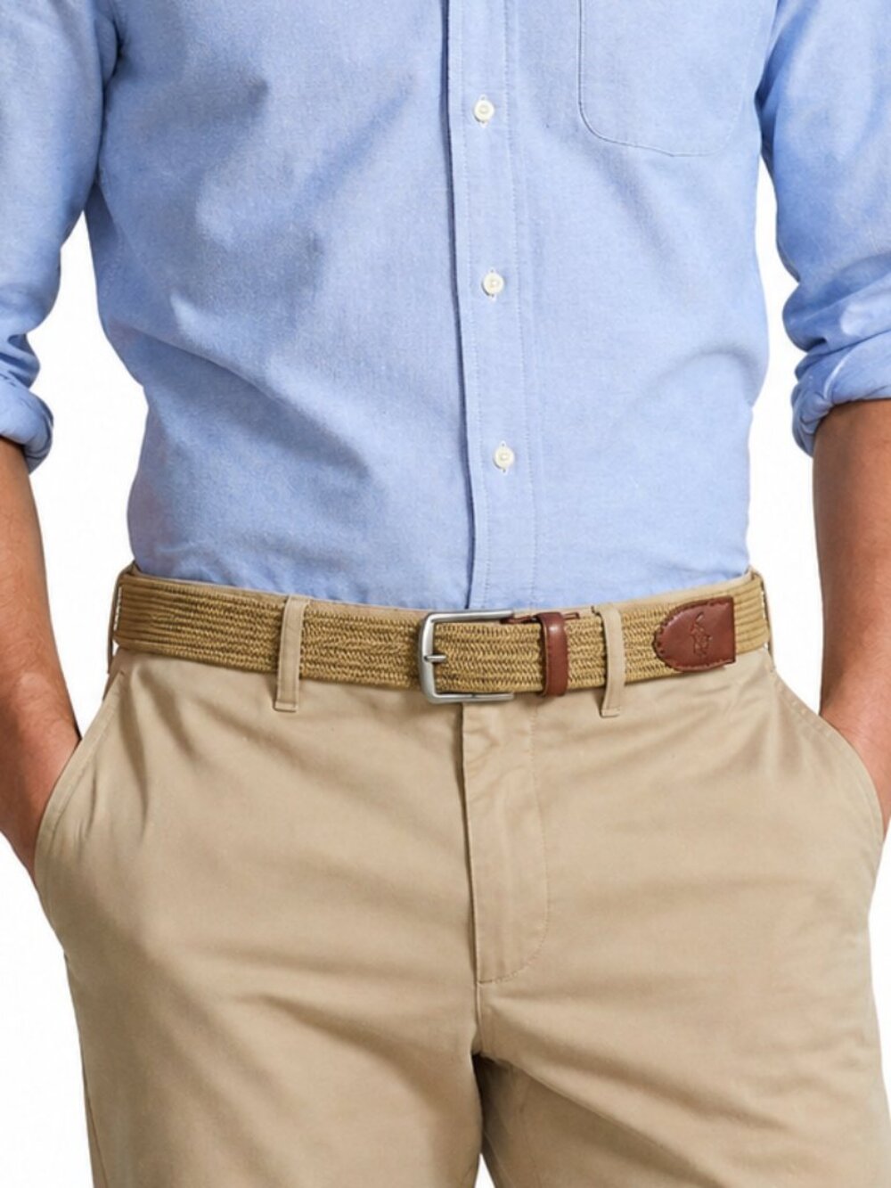 POLO RALPH LAUREN Braided Stretch Woven Belt Preppy Brown Tan Men's L, XL, 38-42